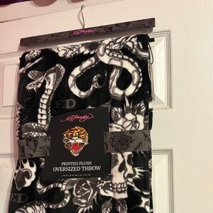 Ed Hardy Black and White Graphic Plush Oversized Throw